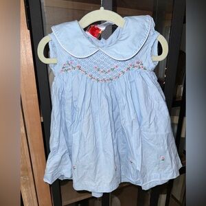 Vintage Smock rosettes dress baby girl peter pan collar sprinf easter classic